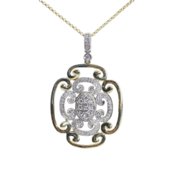 Diamond Openwork Filigree Pendant Necklace in Two-Tone Gold