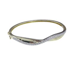 Diamond Crossover Wave Bangle Bracelet in Two-Tone Gold