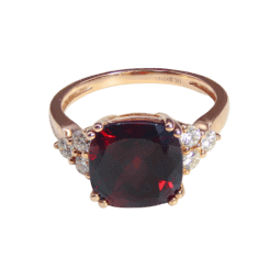 Cushion Cut Garnet and Diamond Estate Ring in Rose Gold