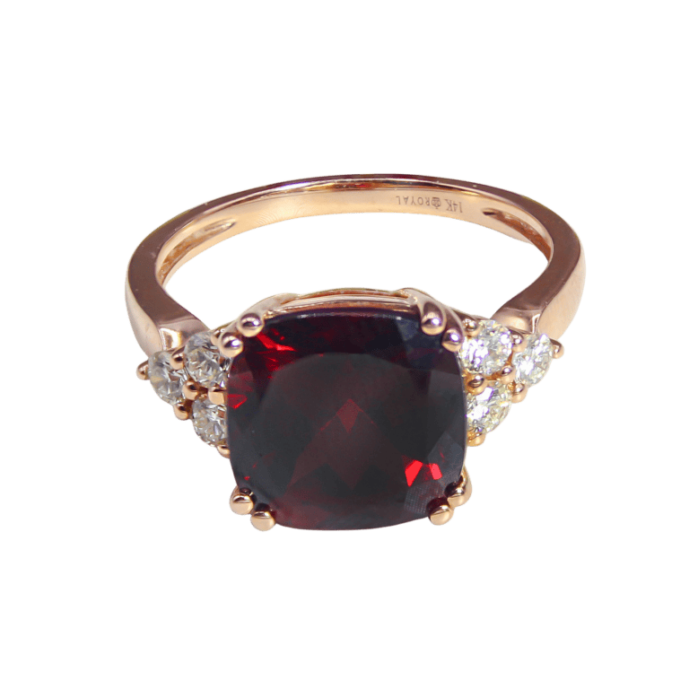Cushion Cut Garnet and Diamond Estate Ring in Rose Gold