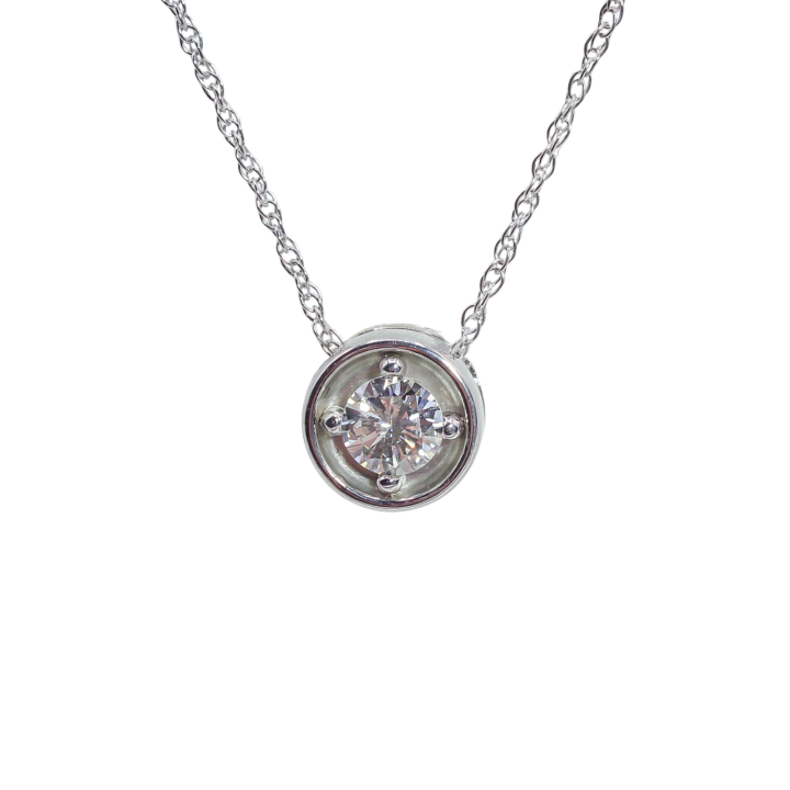 Diamond Solitaire Floating Bezel Pendant in White Gold