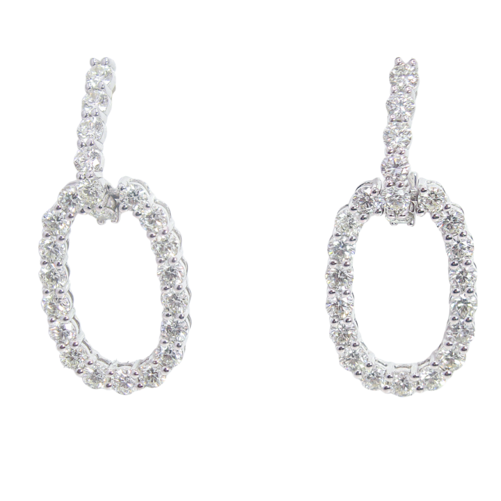 14k white gold round diamond open oval drop earrings approximately 2.55 carats total weight