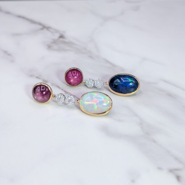 "Cosmic" Cabochon Drop Earrings - Image 2