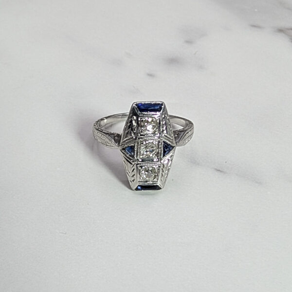 "Elysian" Art Deco Sapphire & Diamond Ring - Image 3