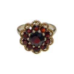 Deep Red Garnet Floral Cluster Ring in Yellow Gold
