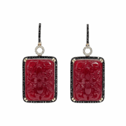 DABAKAROV Carved Ruby Agate & Black Diamond Dangle Earrings