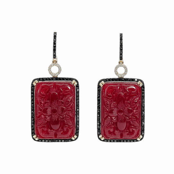 DABAKAROV Carved Ruby Agate & Black Diamond Dangle Earrings