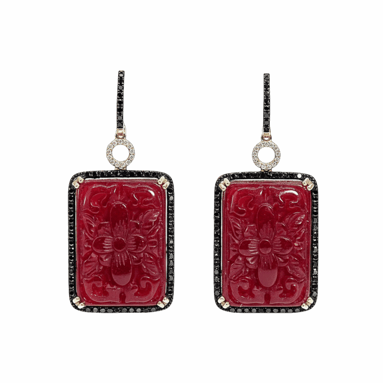 DABAKAROV Carved Ruby Agate & Black Diamond Dangle Earrings