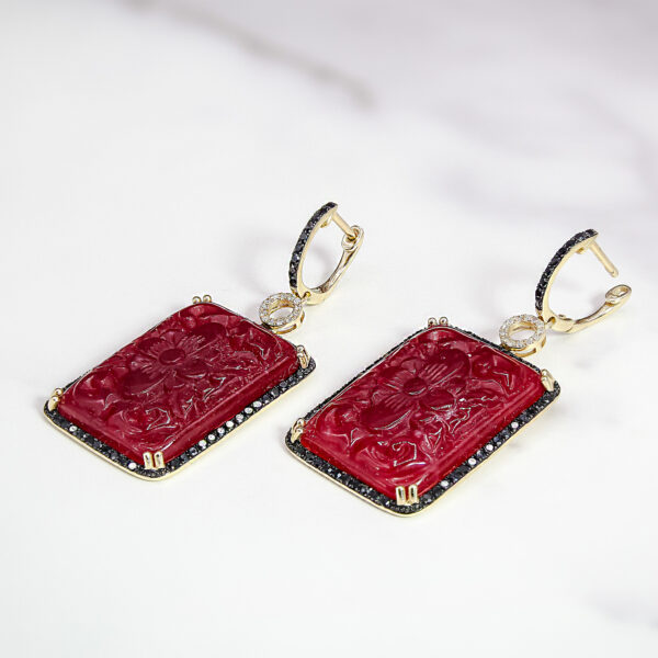 DABAKAROV Carved Ruby Agate & Black Diamond Dangle Earrings - Image 2