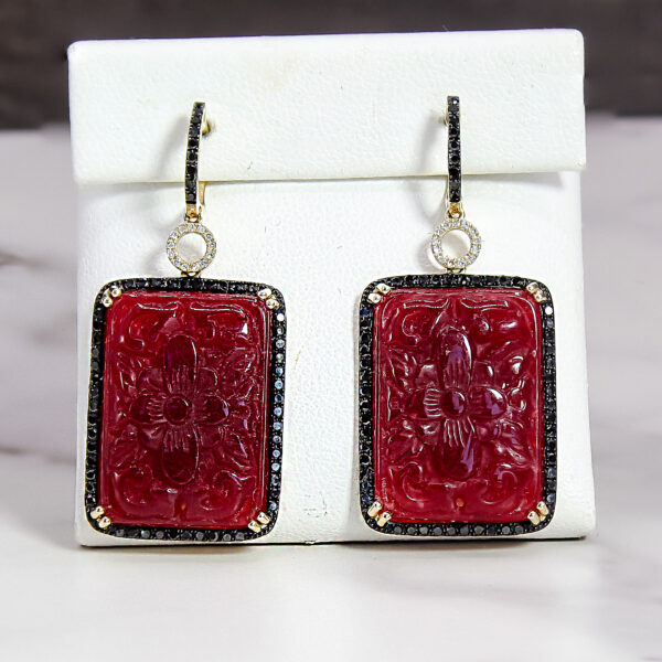 DABAKAROV Carved Ruby Agate & Black Diamond Dangle Earrings - Image 4