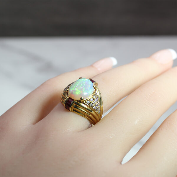 Regal Opal and Ruby Cocktail Ring - Image 4