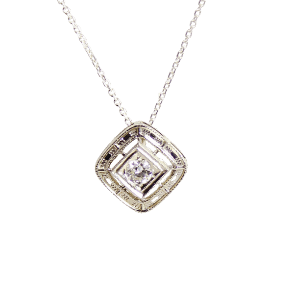 Deco Diamond Square Pendant Necklace