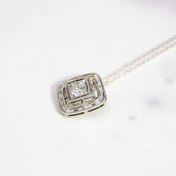 Deco Diamond Square Pendant Necklace - Image 2