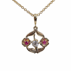 Art Nouveau Floral Diamond and Ruby Pendant
