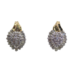 Diamond Cluster and Baguette Fan Earrings in Two-Tone Gold