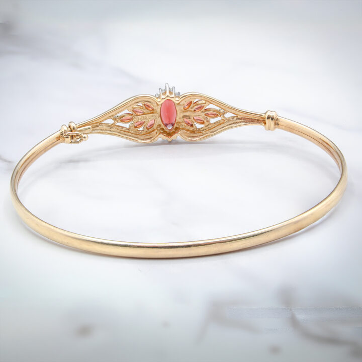 Garnet Floral Cluster Bangle Bracelet in Yellow Gold - view 2