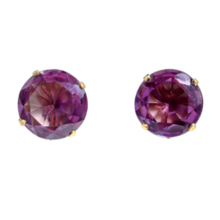 Round Amethyst Solitaire Screw Back Earrings in Yellow Gol