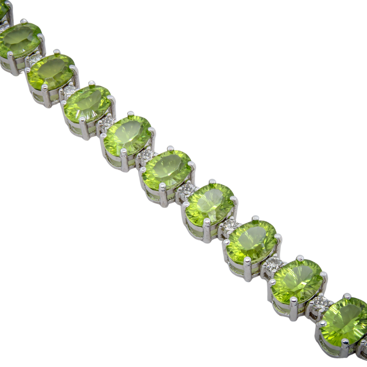 Peridot and Diamond Tennis Bracelet in White Gold - view 2