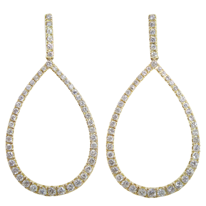 14k yellow gold open teardrop dangle earrings pavé-set with round brilliant diamonds