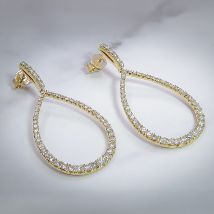 Diamond Open Teardrop Dangle Earrings in Yellow Gold - view 2