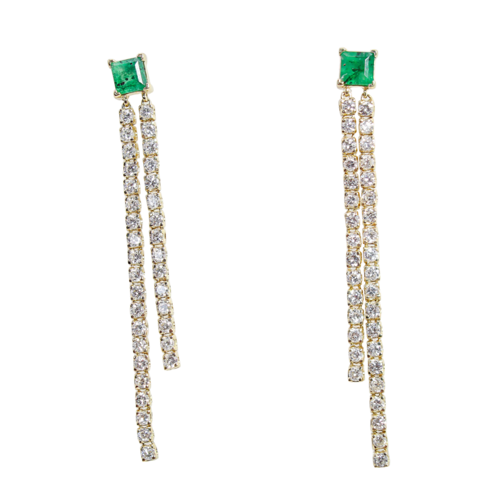 Emerald and Diamond Double Drop Earrings