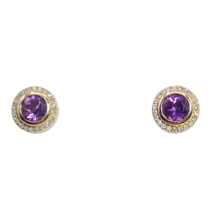 Amethyst and Diamond Modern Halo Stud Earrings