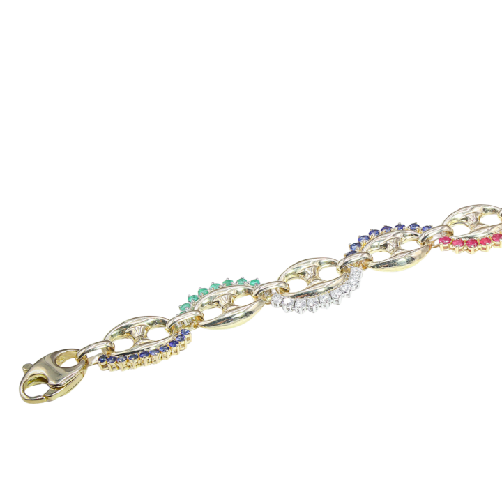 Multi-Gemstone Mariner Link Bracelet in Yellow Gold