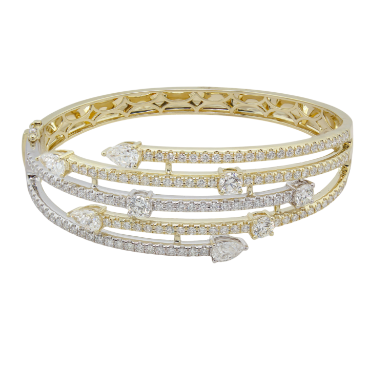 Diamond Multi-Row Wraparound Bangle Bracelet in Two-Tone Gold - view 4
