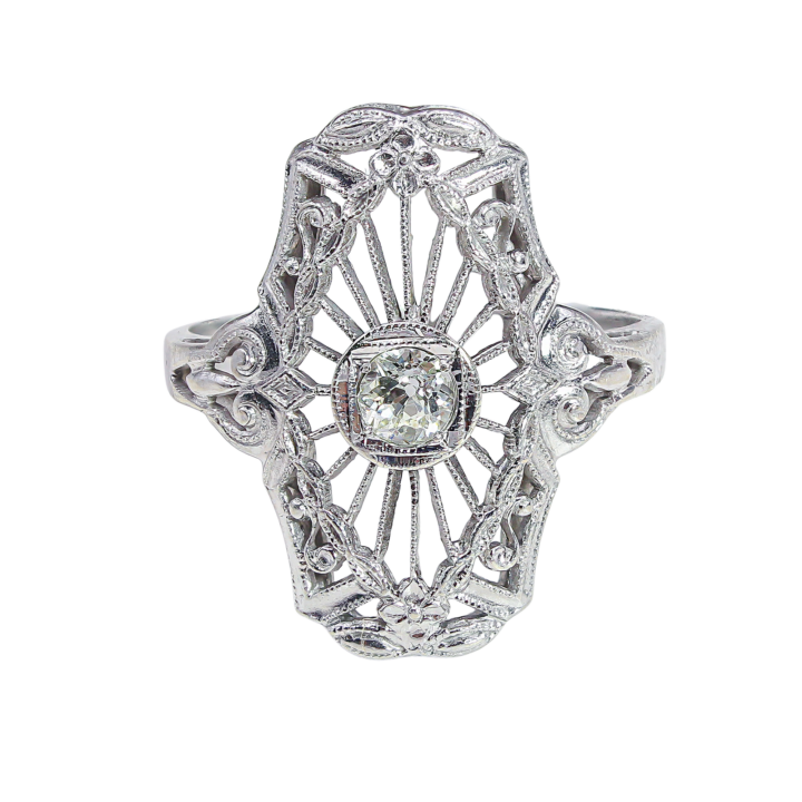 Art Deco Diamond Filigree Shield Ring