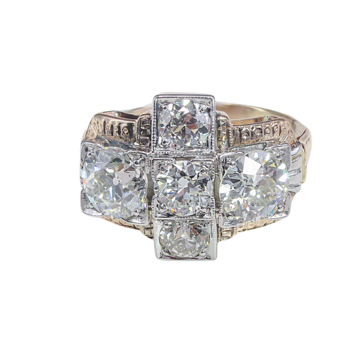 Old European Cut Diamond Retro Cluster Ring