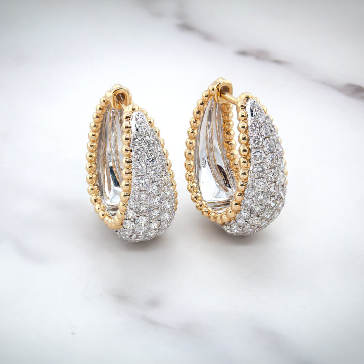 Diamond Pavé Two-Tone Teardrop Hoop Earrings in Gold - view 2