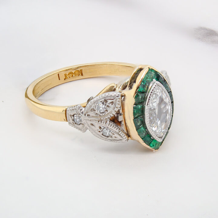 Marquise Diamond Emerald Halo Engagement Ring in Two-Tone Gold & Platinum - view 2