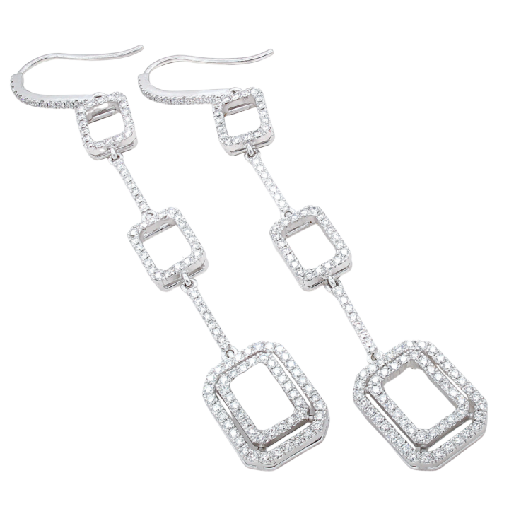 Diamond Open Rectangle Drop Earrings in White Gold - view 2