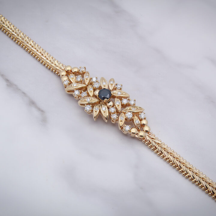 Sapphire & Diamond Floral Cluster Bracelet in Yellow Gold - view 2