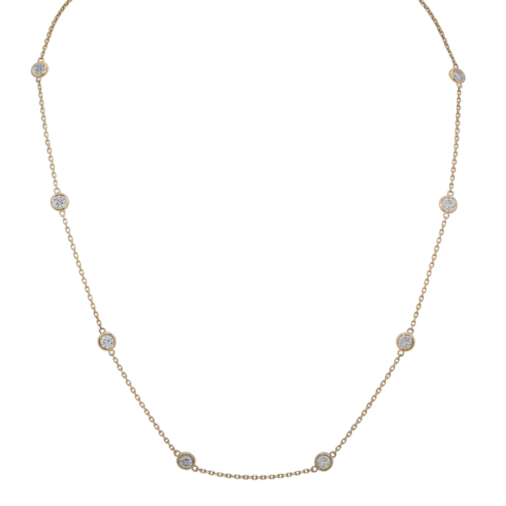 Diamond bezel-set station necklace in 14k yellow gold with round brilliant diamonds