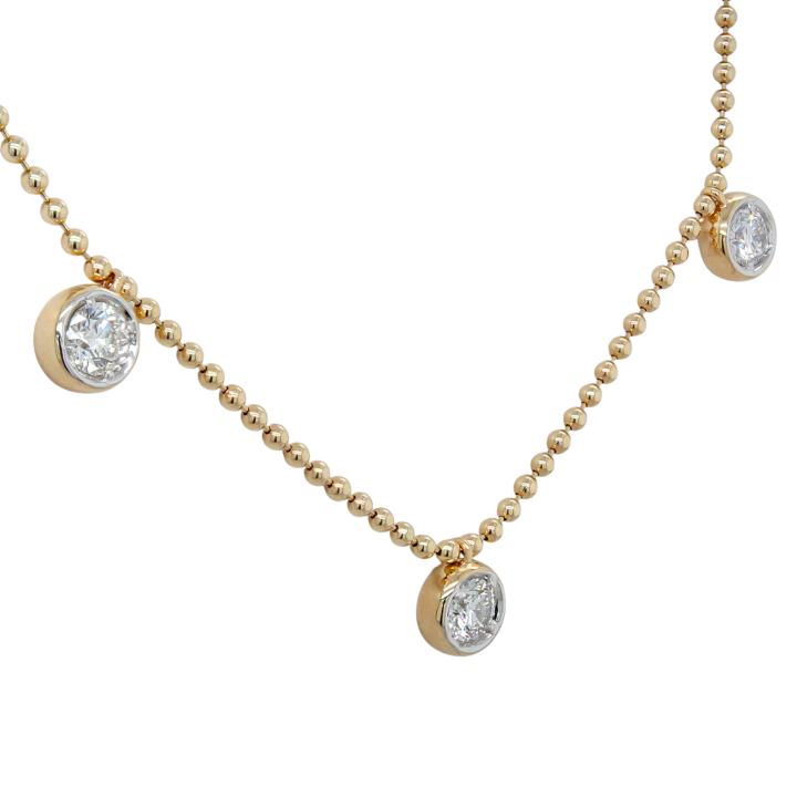 Diamond Bezel Drop Necklace in Yellow Gold Ball Chain - view 2
