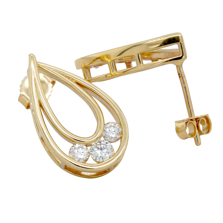 Diamond Teardrop Open Hoop Earrings in Yellow Gold - view 2