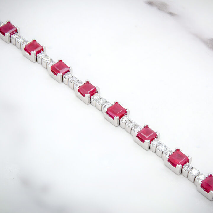 Ruby and Diamond Alternating Tennis Bracelet in White Gold - view 2
