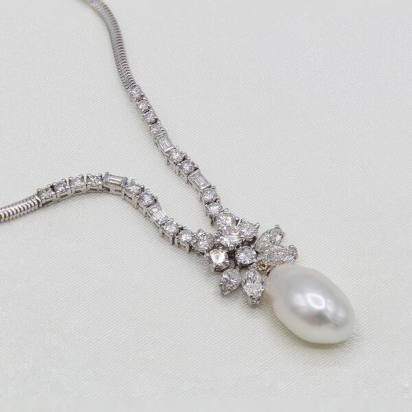 "Luminous Pearlscape" Vintage Pearl and Diamond Necklace - Image 3