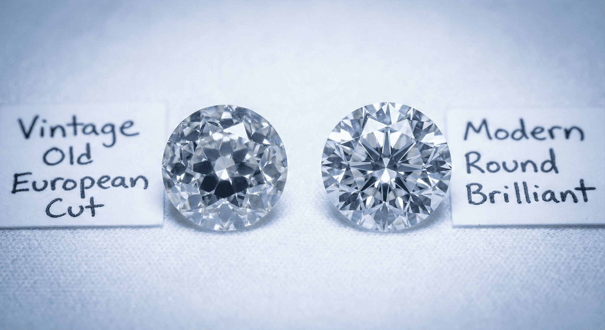 Macro comparison of Old European Cut vs Modern Brilliant Cut diamond