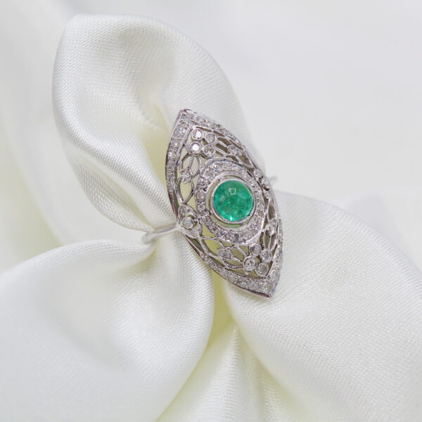 "Diamond Filigree" Vintage Emerald Ring - Image 2