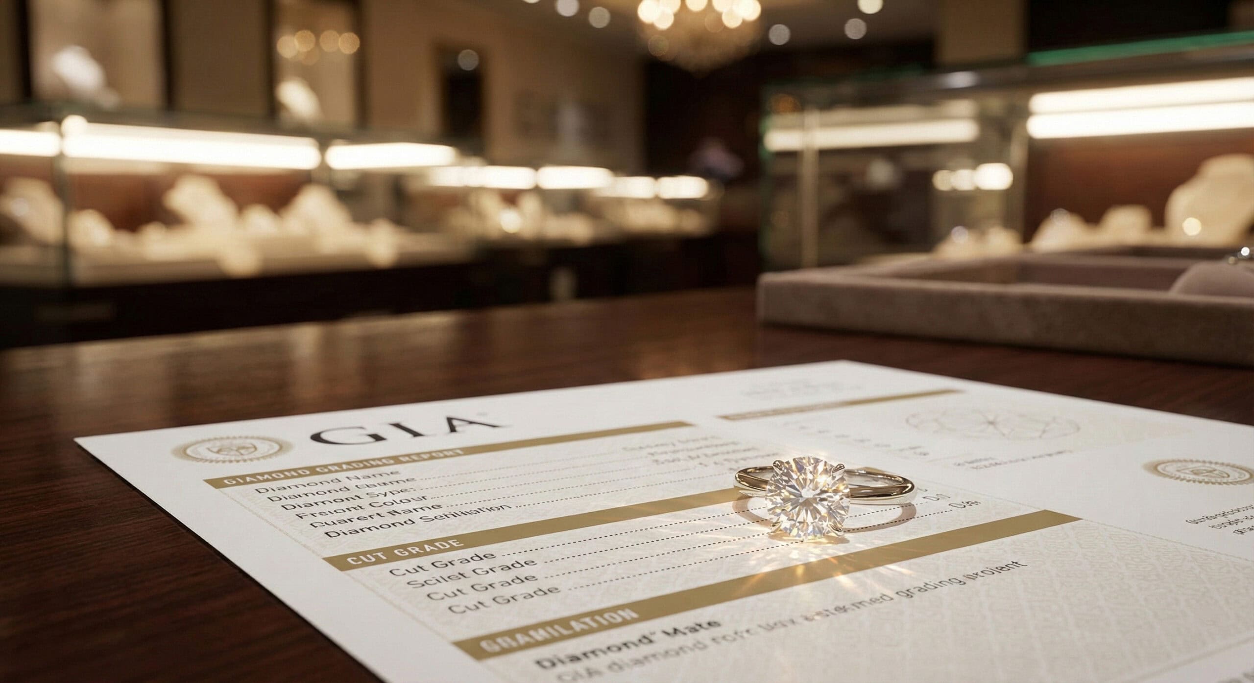 GIA Diamond Grading Report with Solitaire Ring at Lilliane's Jewelry