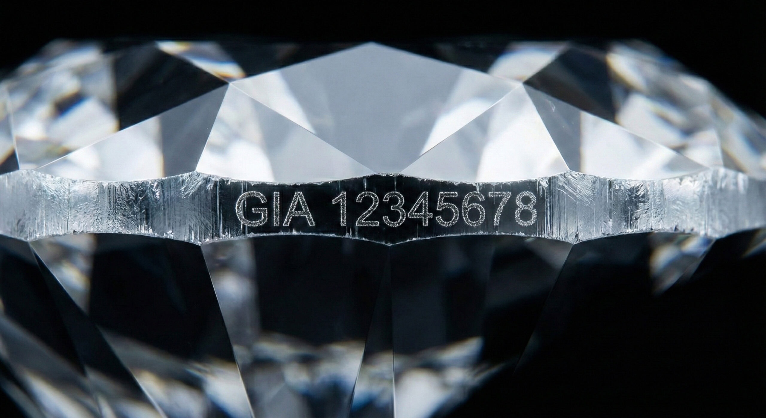 Microscopic laser inscription of GIA report number on diamond girdle