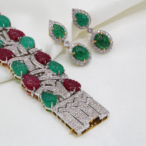 "Poinsettia" Vintage Emerald and Ruby Bracelet - Image 4