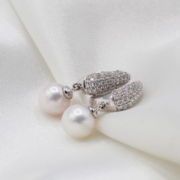 "Diamond Embrace" Estate Pearl Earrings - Image 2