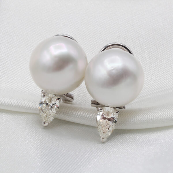 "Snow White" Vintage Pearl and Diamond Earrings - Image 2