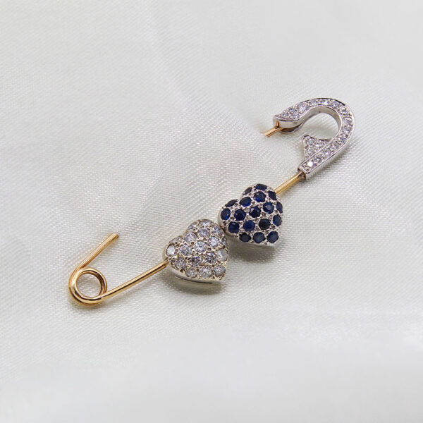 "Diamond Adoration" Estate Heart Safety Pin - Image 2
