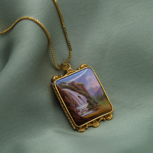 "Cascade de Sallanches" Victorian Enamel Pendant - Image 2