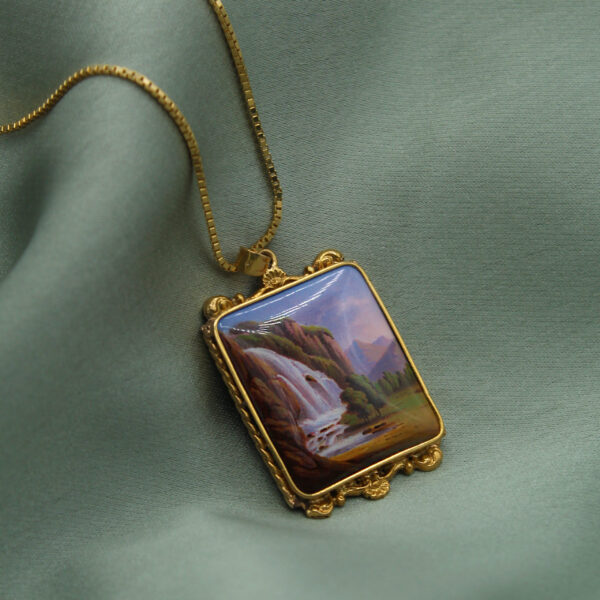 "Cascade de Sallanches" Victorian Enamel Pendant - Image 2